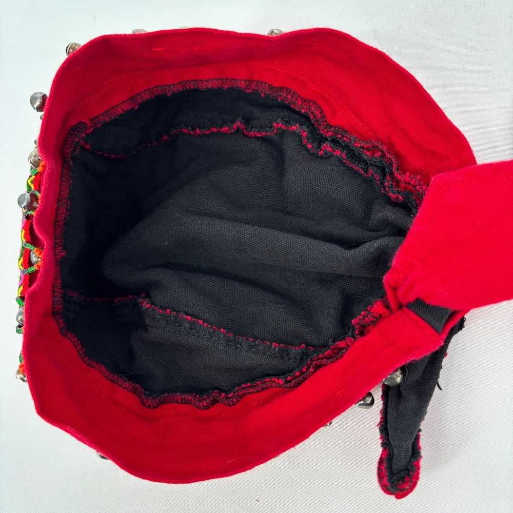 Red Embroidered Pom-Pom Trim Cotton Hat - Picture 5 of 5